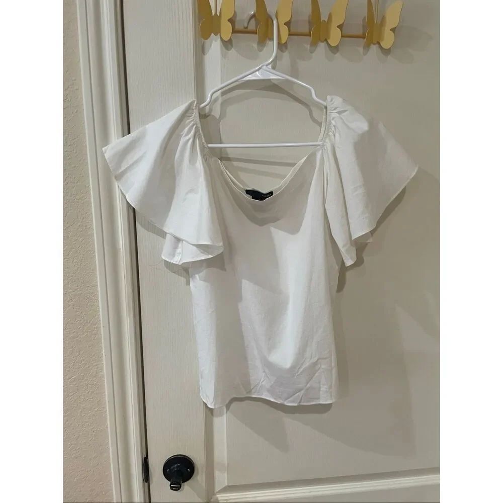 AQUA off the shoulder ruffle trim blouse size small
